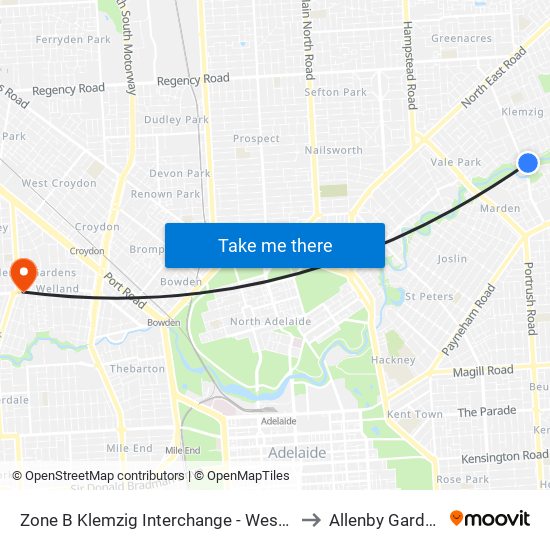 Zone B Klemzig Interchange - West side to Allenby Gardens map