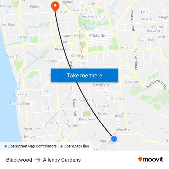 Blackwood to Allenby Gardens map