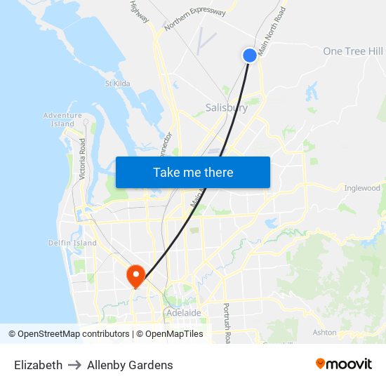 Elizabeth to Allenby Gardens map