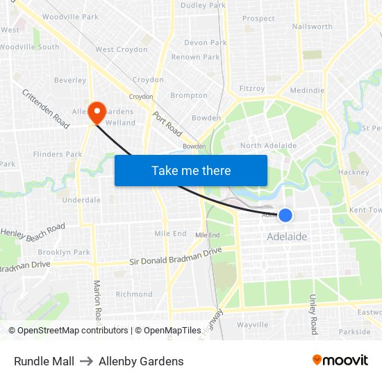 Rundle Mall to Allenby Gardens map