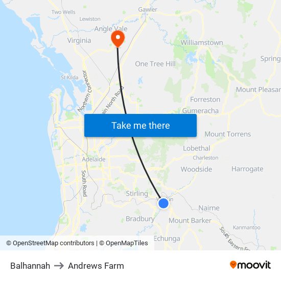 Balhannah to Andrews Farm map