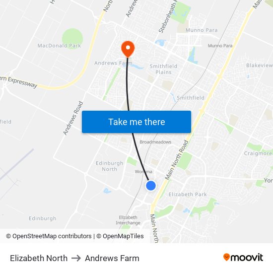 Elizabeth North to Andrews Farm map