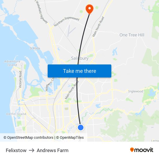 Felixstow to Andrews Farm map