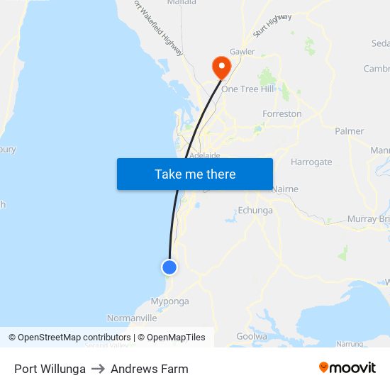 Port Willunga to Andrews Farm map