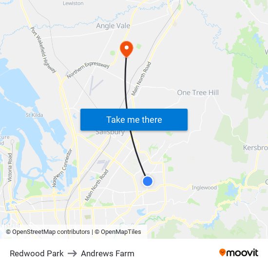 Redwood Park to Andrews Farm map