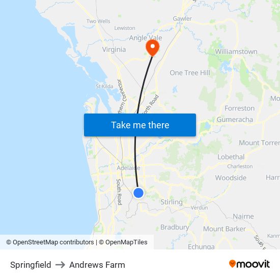 Springfield to Andrews Farm map