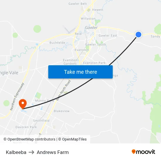 Kalbeeba to Andrews Farm map