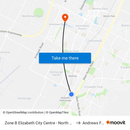 Zone B Elizabeth City Centre - North West side to Andrews Farm map