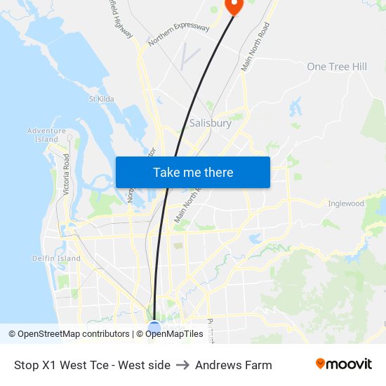 Stop X1 West Tce - West side to Andrews Farm map