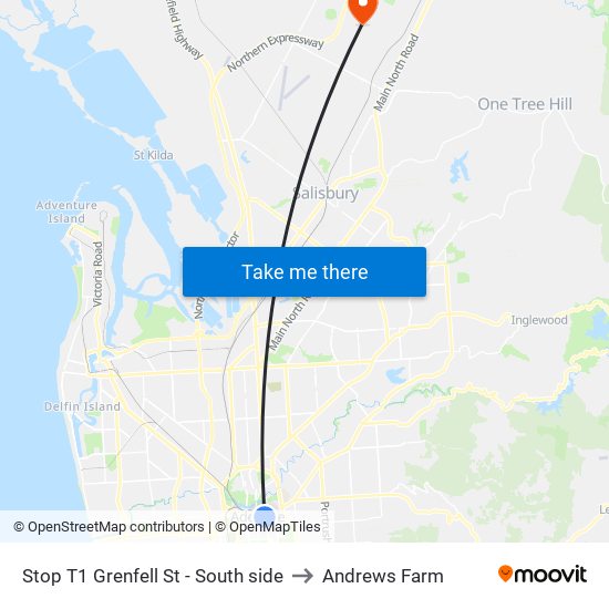 Stop T1 Grenfell St - South side to Andrews Farm map