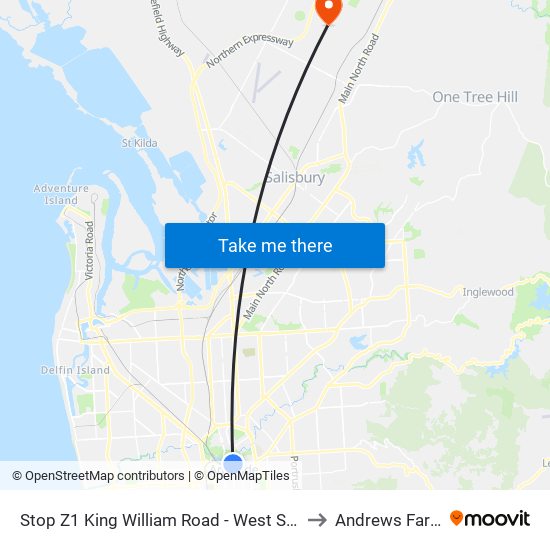 Stop Z1 King William Road - West Side to Andrews Farm map