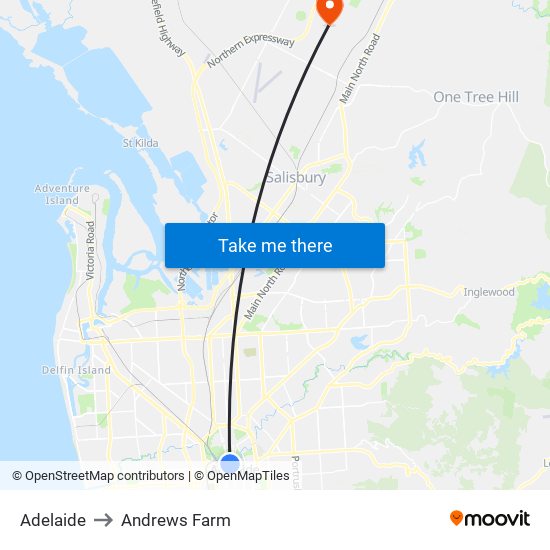 Adelaide to Andrews Farm map