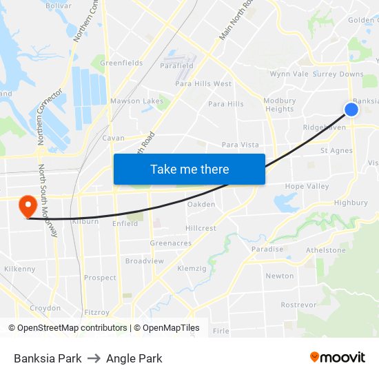 Banksia Park to Angle Park map