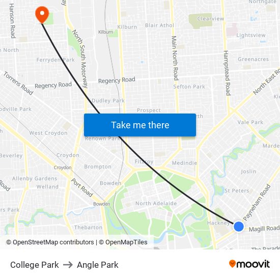 College Park to Angle Park map