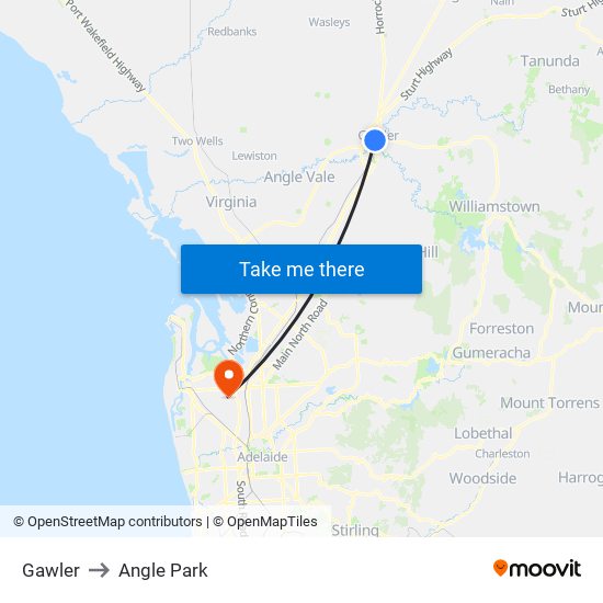 Gawler to Angle Park map