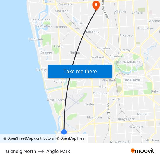 Glenelg North to Angle Park map