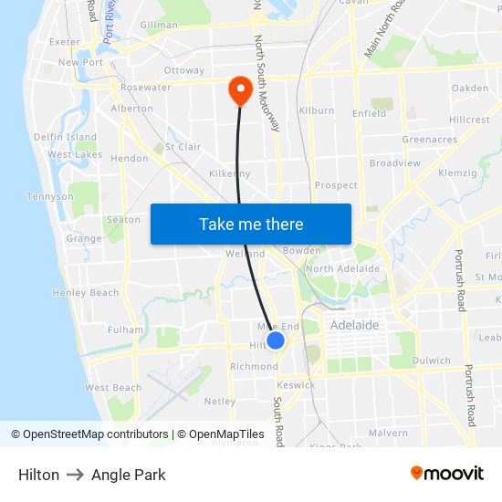 Hilton to Angle Park map