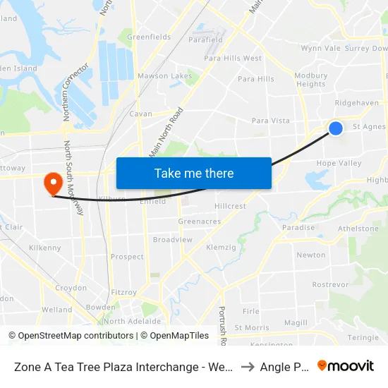 Zone A Tea Tree Plaza Interchange - West side to Angle Park map