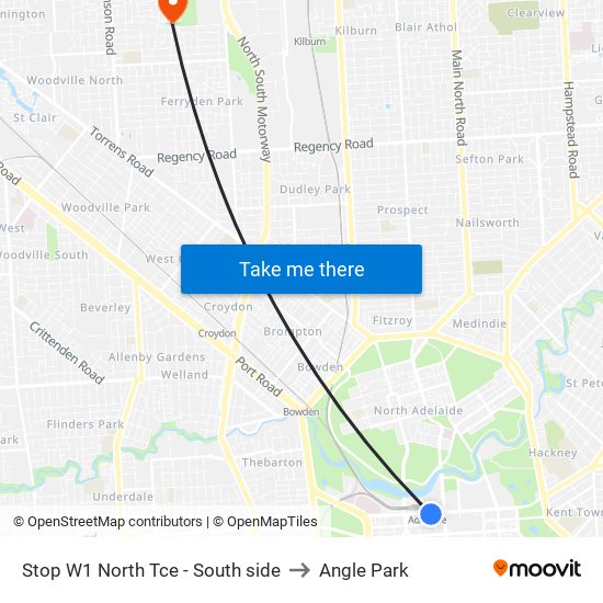 Stop W1 North Tce - South side to Angle Park map