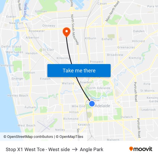 Stop X1 West Tce - West side to Angle Park map