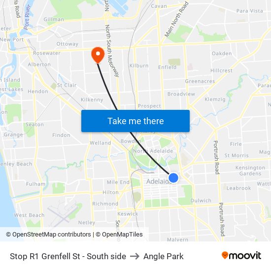 Stop R1 Grenfell St - South side to Angle Park map