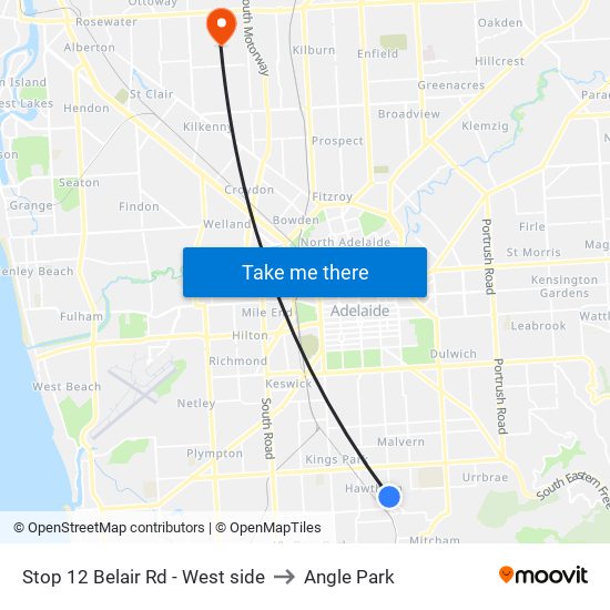 Stop 12 Belair Rd - West side to Angle Park map