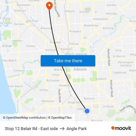 Stop 12 Belair Rd - East side to Angle Park map