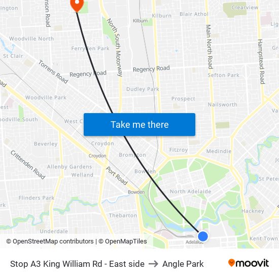 Stop A3 King William Rd - East side to Angle Park map