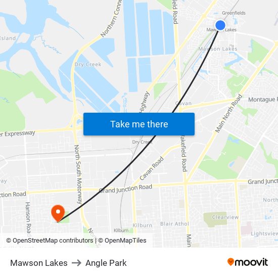 Mawson Lakes to Angle Park map