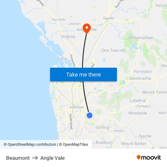 Beaumont to Angle Vale map