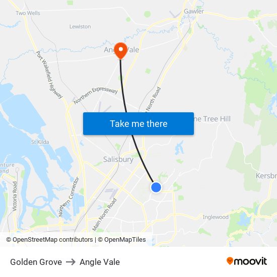 Golden Grove to Angle Vale map