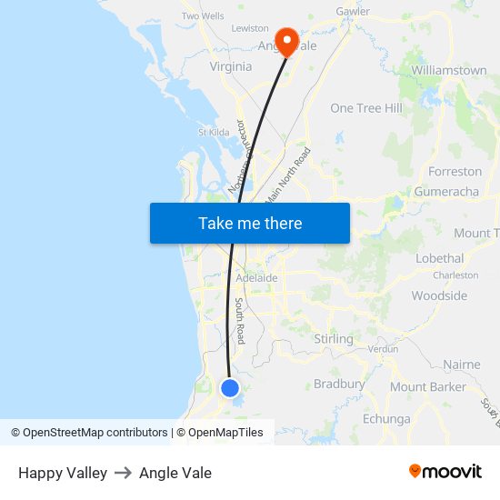 Happy Valley to Angle Vale map