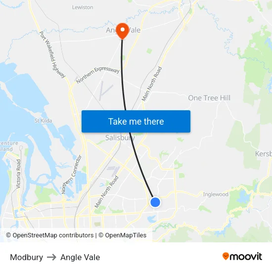 Modbury to Angle Vale map