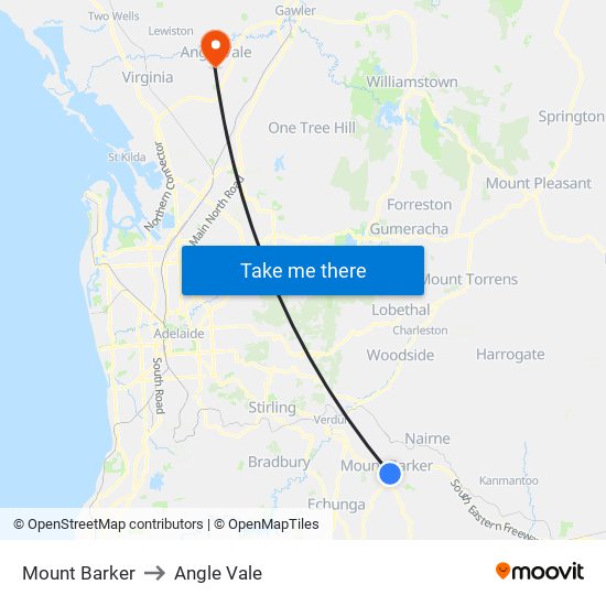 Mount Barker to Angle Vale map