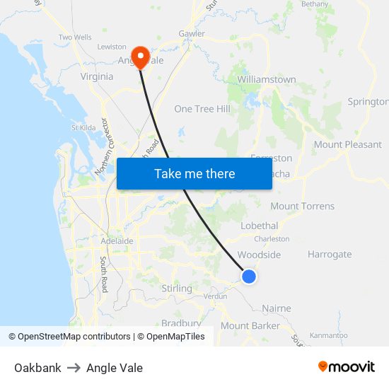 Oakbank to Angle Vale map