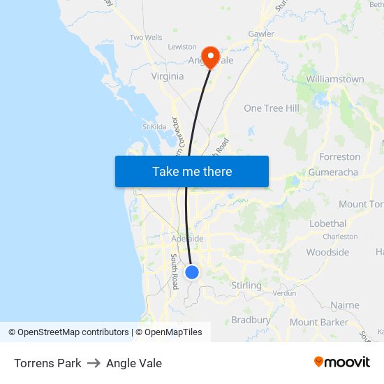 Torrens Park to Angle Vale map