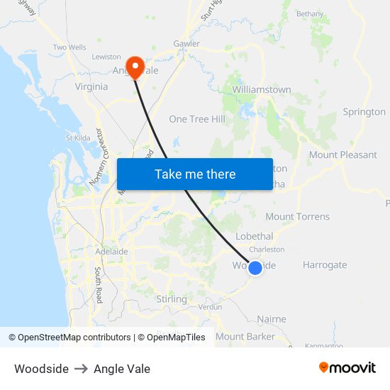 Woodside to Angle Vale map