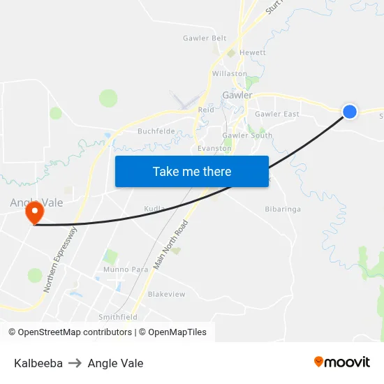 Kalbeeba to Angle Vale map