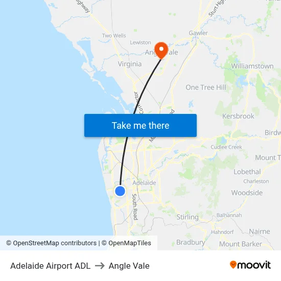 Adelaide Airport ADL to Angle Vale map