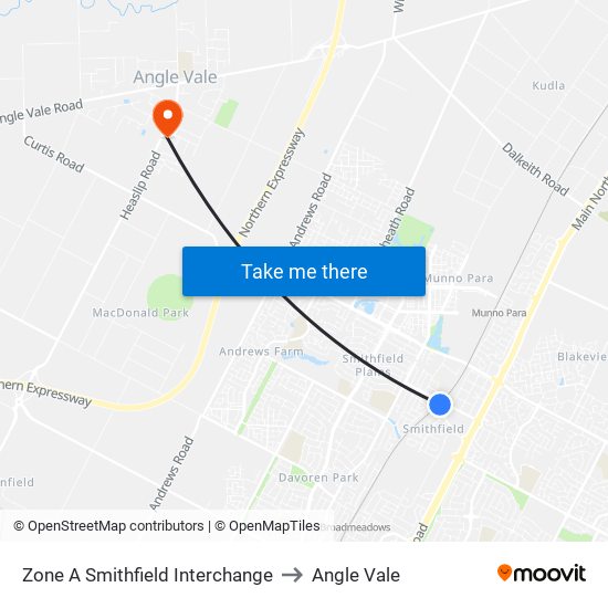 Zone A Smithfield Interchange to Angle Vale map