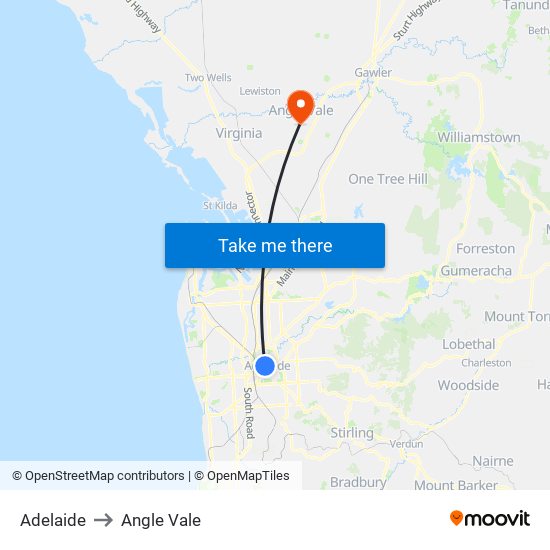 Adelaide to Angle Vale map