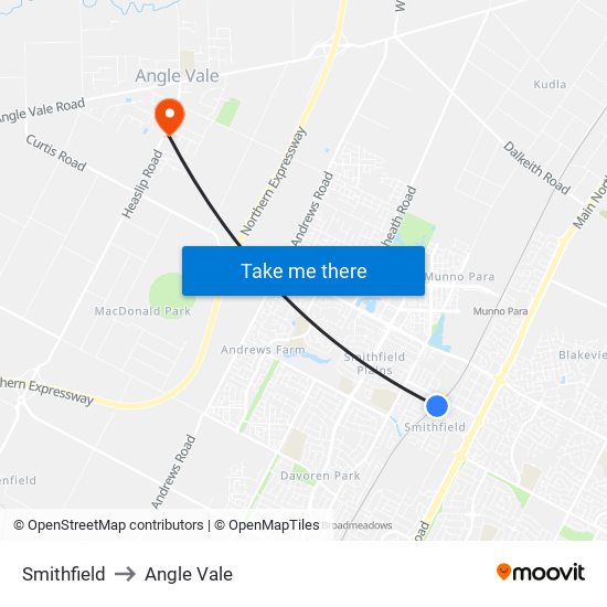 Smithfield to Angle Vale map