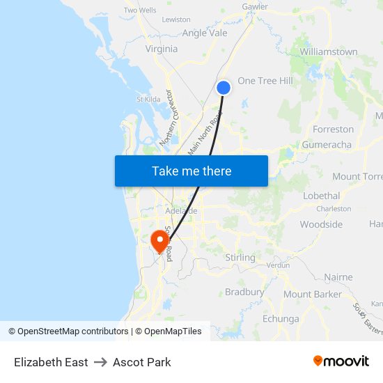 Elizabeth East to Ascot Park map