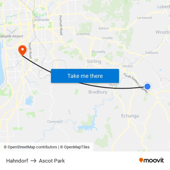 Hahndorf to Ascot Park map