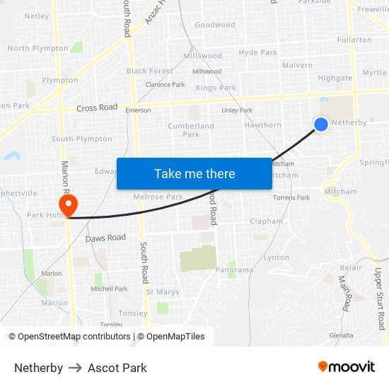 Netherby to Ascot Park map