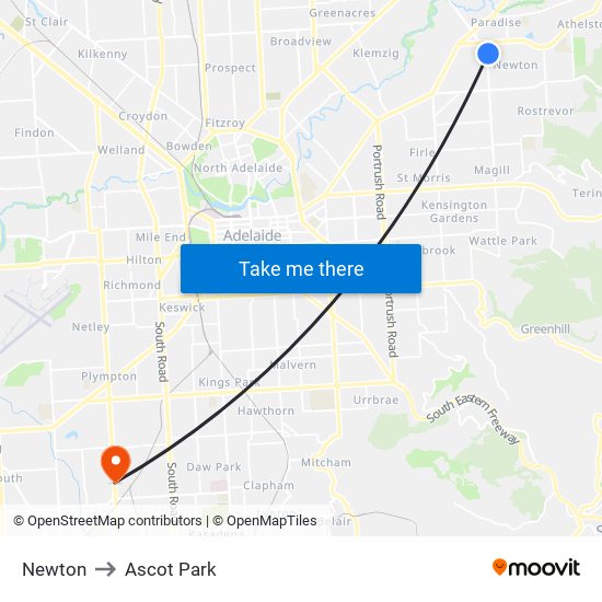 Newton to Ascot Park map