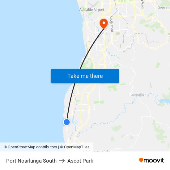 Port Noarlunga South to Ascot Park map