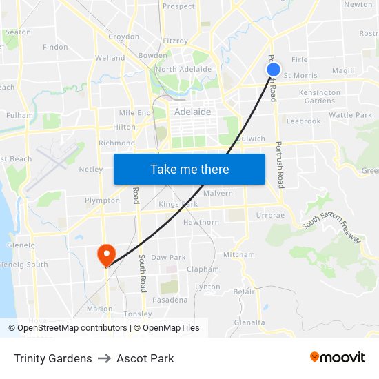 Trinity Gardens to Ascot Park map