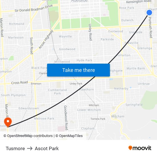 Tusmore to Ascot Park map