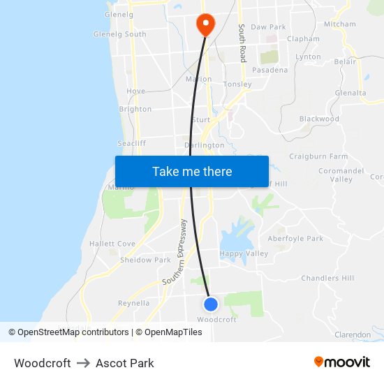 Woodcroft to Ascot Park map